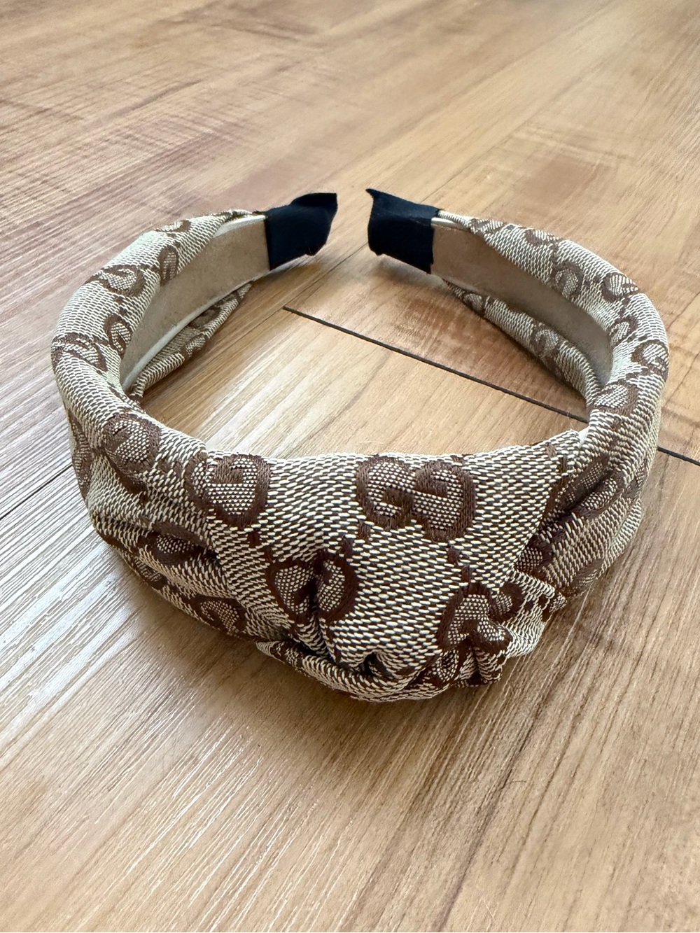 GG Wide Turban Twist Top Beige Canvas Monogram Headband